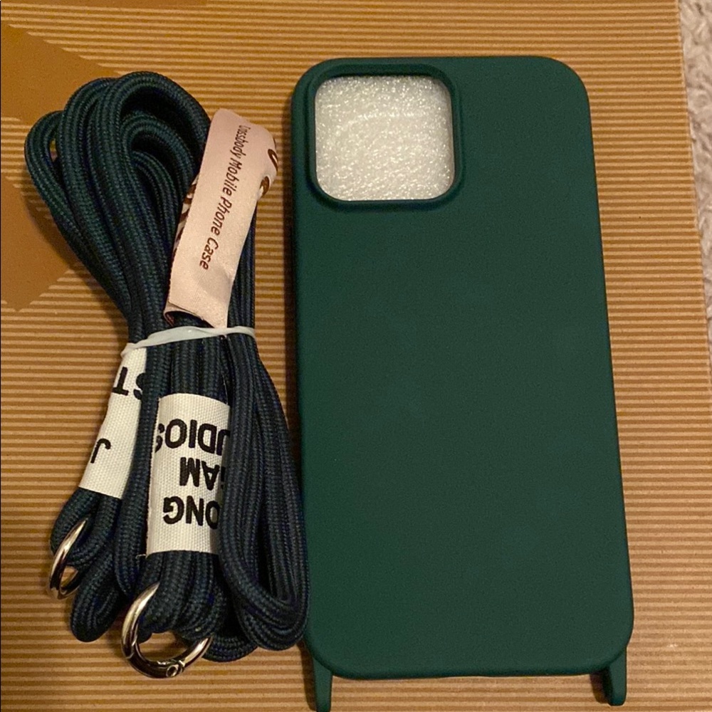Green iphone 16 pro max Case with long Strap